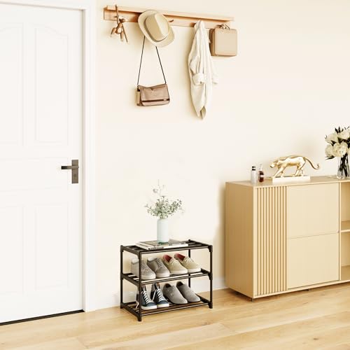 Metal Stackable Small Shoe Rack Organizer, Narrow Shoe Racks for Closets Entryway, Shoe Stand,Shoe Shelf with Handle (3-Tier-Black) - size: 3-Tier-Black
