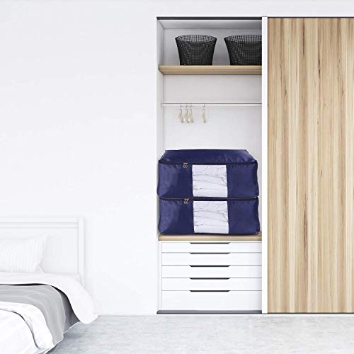 Blanket Storage Bags Pillow Bedspread Bedding Clothes Organizer Storage Containers With Zippers Breathable and Moistureproof. (Navy blue 2pcs, L) - color: Navy blue 2pcs, size: L