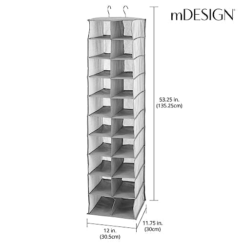 mDesign Soft Fabric Closet Organizer - Holds Shoes, Handbags, Clutches, Accessories - Large, 20 Shelf Over Rod Hanging Storage Unit - Gray