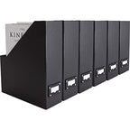 BLU MONACO Foldable Black Magazine File Holder | Set of 6 Cardboard Desk Organizer Boxes | Vertical Magazine File Holder | Standing File Holder | Office Classroom or Home - color: Black