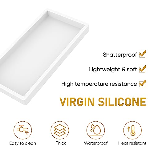 EG-SIPRO Silicone Bathroom Tray, Thickened Shatterproof Rectangle Vanity Tray for Counter, Soap Dispenser Tray - Small 7.8 * 3.9 in - White Marble Pattern - color: White, size: Small-7.8*3.9 in