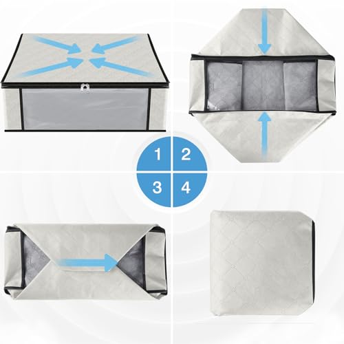 HomeHacks Storage 3-Pack Clothes Organizer Storage Bags Foldable Storage Box with Large Clear Window Sturdy Handles for Closet, Dorm, Pillows, Bedding, Clothes, Blankets, 35L, Ivory - color: Ivory