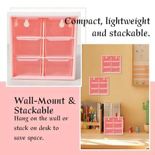 Small Drawer Organizer for Desk, 4.7" x 4.7" x 3.8" Small Desktop Organizer with 6 Drawers, Plastic Storage Box for Office, Classroom, Craft and Home Organization - color: Pink
