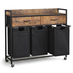 Mondeer Laundry Sorter with 2 Drawers, 150L with Pull-Out Removable Laundry Bags, Laundry Hamper Baskets with 3 Section and Wheels, Rustic Brown and Black - size: 3 Drawers