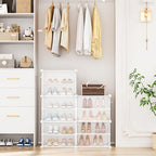 Shoe Rack Organizer 12 Tier Shoe Storage Cabinet with Door 96 Pair Tall Shoes Rack Expandable Free Standing Sturdy Plastic Easy Assembly Shoes Shelf for Closet Entryway Bedroom Hallway White - size: 48" Wide-96 Pairs
