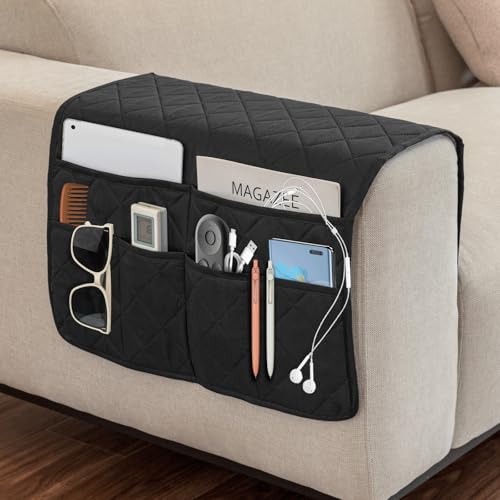 Remote Control Holder for Recliner,Armchair Caddy,Non Slip Sofa Armrest Storage Organizer for Recliner Couch with 6 Pockets for TV Remote,Cell Phone,Magazine (Black) - color: Black