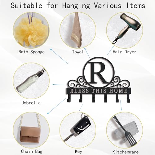 Metal Letter R Key Holder for Wall, Monogram Coat Rack Wall Mount, Key Hooks Perfect for Bathroom, Living Room, Kitchen, Office Ideal Wedding, Anniversary, Housewarming Gift (R) - style: R