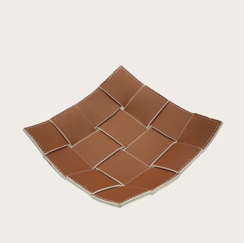 PU Leather Valet Tray Jewelry Bowl Holder for Table Bedside Nightstand Entryway Desk Organizer for Wallet, Keys (Brown) - color: Brown