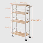 IBUYKE 7.8" Slim Rolling Cart,4 Tier Metal Kitchen Laundry Storage Cart,Industrial Narrow Utility cart,Trolley with Handle and Wooden Tabletop,for Kitchen, Living Room,Bathroom,Natural UTMJ065R - style: Natrue