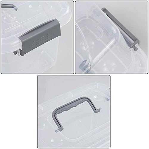 6-Pack Home Storage Bins, Plastic Container, Latching Box with Handle (Grey handle) - color: Grey handle