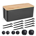 Cable Management Box - Wooden Style Cord Organizer Box to Hide Wires & Power Strips | Desk Computer Cable Organizer Box | Safe ABS Material | 12.6" (L) x 5.3" (W) 4.9" (H) | for Home & Office - Black - size: Medium