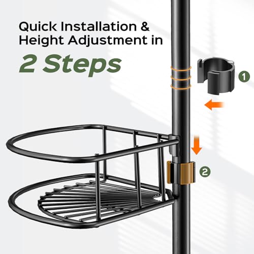 HAMITOR Shower Caddy Tension Pole: 4-Tier Rustproof Bathroom Corner Shelf Organizer for Renters - No Drill Large Shampoo Storage Rack - Adjustable 47-121 Inch - Space Saving Bathtub Accessory - Black - color: Black