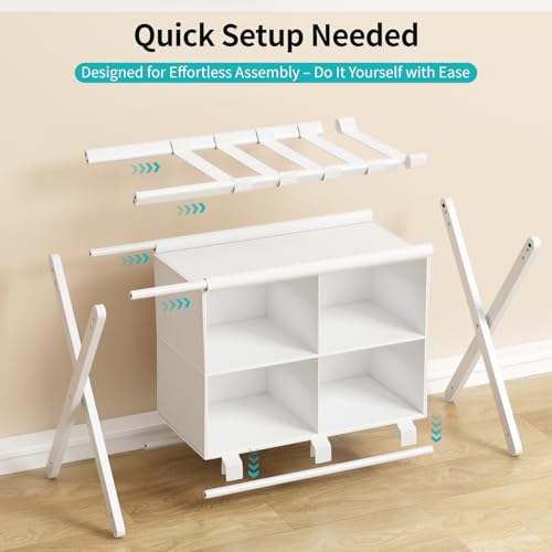 Folding Luggage Rack, 2-Pack White Bamboo Suitcase Stands with 4 Storage Compartments , Sturdy Luggage Holders for Guest Room, Bedroom, Hotel - color: White 2 Pcs