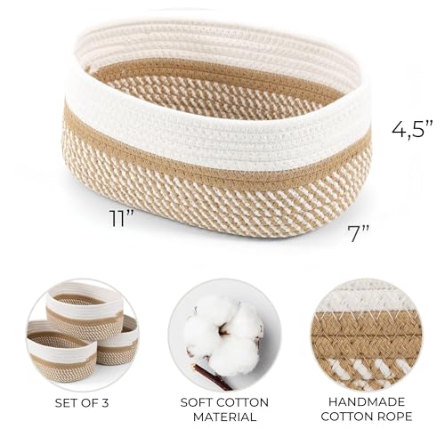 Beautiful Storage Basket Set of 3 - Sturdy Jute Rope Baskets for Shelves Are Perfect for Organizing Your Home - Quality Storage Bins Easily Fit With Any Nursery or Bedroom Decor - color: Beige-Brown