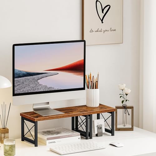 Honiter Desk Shelf Organizer, Desk Shelf for Top of Desk, 2 Tier Adjustable Small Bookshelf Organizer, Freestanding Stackable Desktop Stand, Kitchen Counter Display Rack, Rustic Brown - color: Brown, size: 7.6in-1 Pack