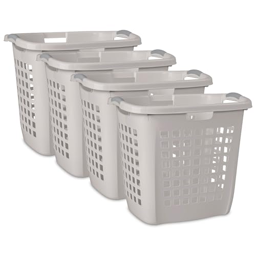 Sterilite 4-Pack 2.1 Bushel Ultra Easy Carry Hamper, Laundry Basket Organizer, Gray Pumice - Large Plastic Clothes Bin for Home, Dorm, Bathroom, and Bedroom Organization - color: Gray Pumice