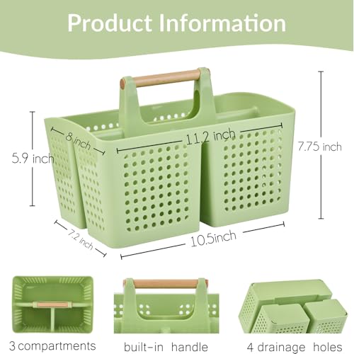 Portable Shower Caddy Basket with Compartments, Plastic Divided Cleaning Caddy Organizer Storage Tote with Handle for Bathroom, College, Dorm Room Essentials, Grass Green - color: Grass Green