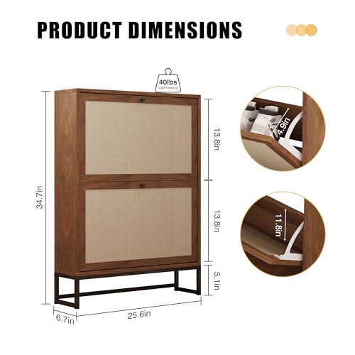 AVZEAR Freestanding Shoe Organizer with 2 Flip Drawer Doors, Entryway & Closet Shoe Storage, Linen Doors, Walnut - color: Walnut, size: 2 Drawers Single Layer