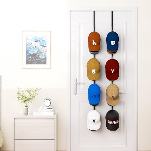 HapiRm Over Door Hat Rack - 2 Packs Hat Organizer with 8 Hooks Design, Hanging Baseball Cap Organizer Storage Holds Up to 40 Caps for Door, Bedroom, Closet (Black) - color: Black, size: 2 Pack