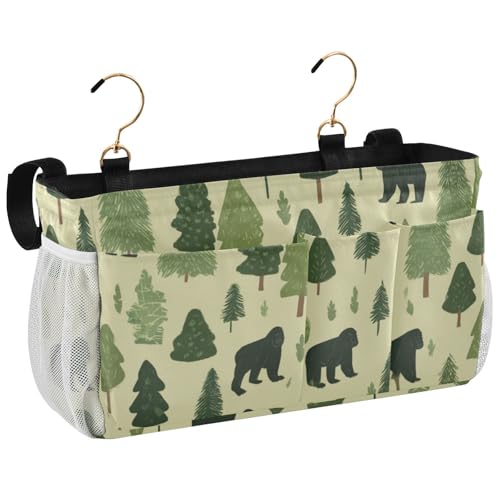 Bedside Caddy Metal Frame Hanging Organizer Bunk Bed Dorm Accessories Hook And Loop Storage Bag Large Pockets Forest Cartoon Gorillas Green - color: Forest Cartoon Gorillas Green