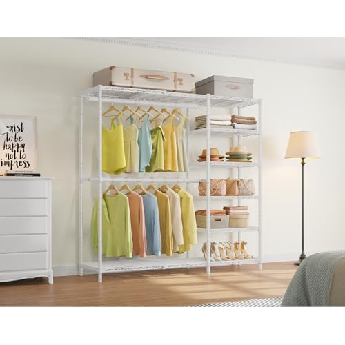 VIPEK X2 Plus Expandable Heavy Duty Clothes Rack Adjustable from 3'9"-5'2" Portable Reach-in & Walk-in Closet Rack System with Flexible Shelves and Hanger Rods Clothing Rack for Hanging Clothes, White - color: White, size: X2 Plus