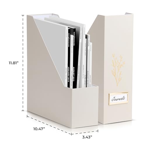 ZICOTO Beautiful Magazine Holder Set Of 3 - Sturdy File Holder to Organize Your Desk Or Shelves - The Perfect Office Storage to Effortlessly Organize Your Paperwork/Files, Magazines, Books Or Binders - color: beige