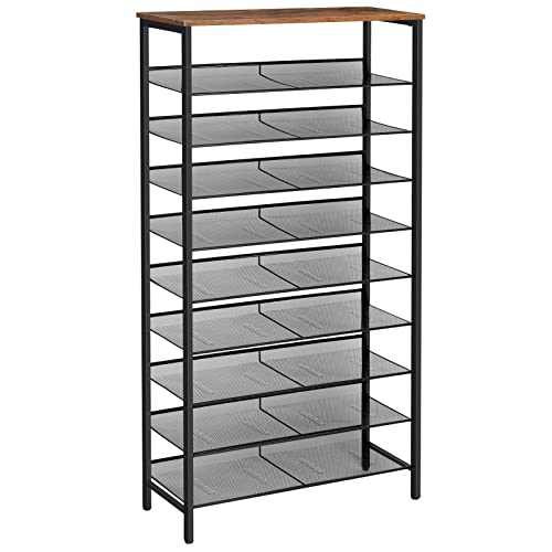 HOOBRO Shoe Rack for Entryway, 10-Tier Shoe Shelf, Large Capacity Shoe Storage Organizer for 27-30 Pairs of Shoes, Front Door Entrance, Hallway, Closet, Space Saver, Rustic Brown and Black BF110XJ01 - size: 10 Tiers (29.5"W)