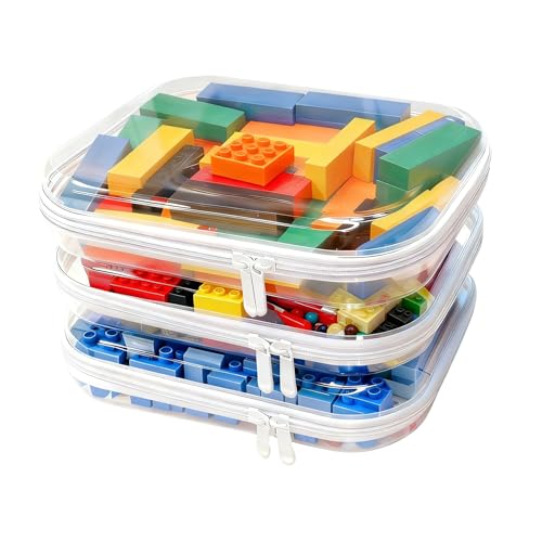 3PCS Clear Hard Shell Zipper Case,Toy Organizers and Storage Box,Clear Toiletry Cosmetic Case,Travel Makeup Bags,Diaper Bag Organizer,Pencil Case,Medium Stackable Portable Zipper Pouches 9.85*7.9*2 IN - size: M