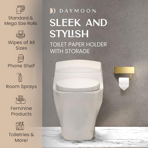Day Moon™ - Toilet Paper Holder with Shelf - Modern Roll Holder for Bathroom - 1 Pack - Wall Mount - with Storage, Gold - color: Gold, size: Storage 1 Pack
