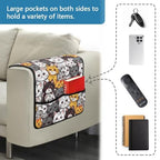 Cartoon Cat Print Armrest Cover for Sofa Diamond Pattern Couch Arm Protector with 2 Pockets Anti-Slip Armchair Slipcovers for Dogs Cats Pet Loveseat Arm Covers - color: Cartoon Cat