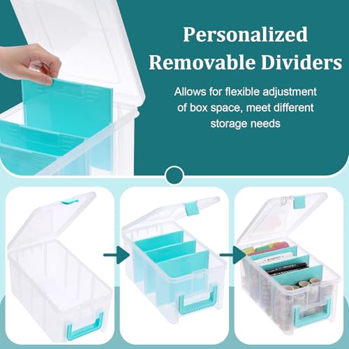 BTSKY Clear Plastic Dividing Storage Box with 4 Deep Compartments Adjustable Storage Bin with Lid Portable Craft Storage Container Multipurpose Sewing Box Art Supply Organizer, 13.9x7.9x6.2 Inches - size: 13.9x7.9x6.2 Inches-Clear