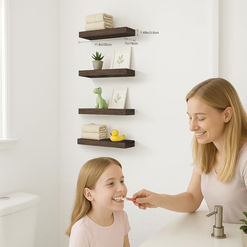 Floating Shelves for Wall, Bathroom Shelves Over Toilet, Wall Shelves & Book Shelf, Hanging Shelf, Modern Wooden Wall-Mounted Small Floating Shelves, 12x7x1.5 in (Smoke Gray, Set of 4) - color: Smoke Gray, size: 12"(set of 4)