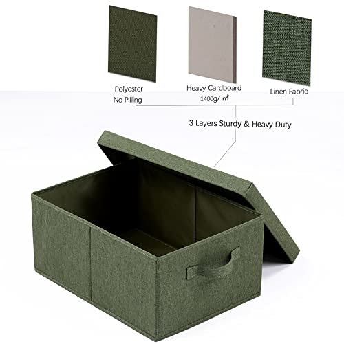 HOONEX Storage Bins with Lids for Organizing, Pack of 2, Storage Boxes with 2 Carrying Handles and Sturdy Heavy Cardboard, 16.5" L x 11.8" W x 7.5" H for Shoes, Books, Clothes, Olive - color: Olive