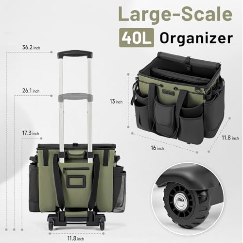 Large Cleaning Caddy for Cleaning Supplies Organizer, Rolling Cleaning Caddy Bags with Wheels for Housekeepers, Cleaning Carts on Wheels for Home Car Office Picnic - color: Black-green