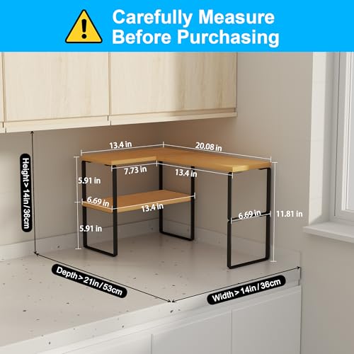 Golener Countertop Organizer Corner Shelf, 2-Tier Adjustable Stackable Corner Shelves for Kitchen, Spice Rack, Coffee Area, Over Sink, Bathroom, Dresser Table, Corner Counter Shelf Stand, Bamboo - color: Bamboo Tan, size: Medium Standard