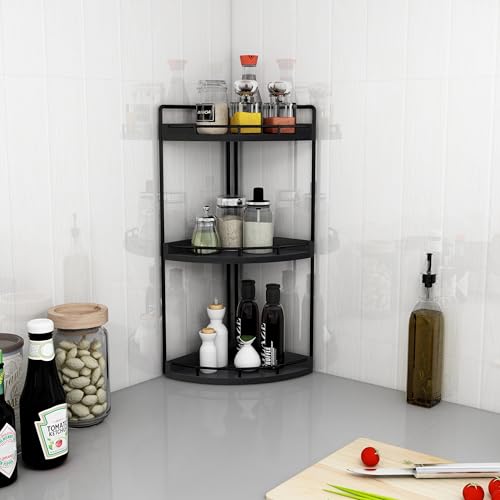 Dorhors 3-Tier Corner Bathroom Organizer Countertop for Storage,Vanity Tray,Wood Counter Organizer for Kitchen,Bathroom,Dresser (Black) - color: Black