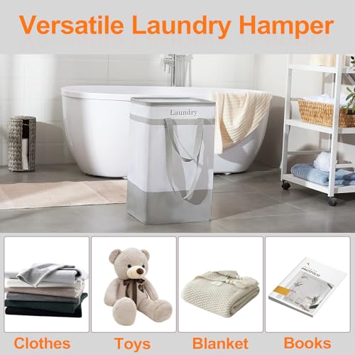 FairyHaus Laundry Basket 78L, 2Pack Laundry Hamper with Easy Carry Handles, Collapsible Laundry Baskets Hampers for Bathroom Clothes Storage Grey - color: Gray, size: 78L