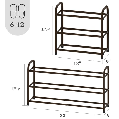Expandable Shoe Rack, 3-Tier Metal Small Shoe Rack, Adjustable Shoes Organizer, Storage Shelf for Closet, Entryway, Brown - color: Brown, size: 3-Tier