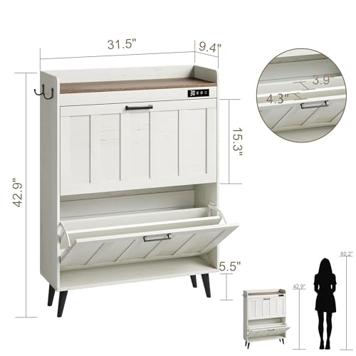 ChooChoo Shoe Storage Cabinet with 2 Flip Drawers, Deodorizing Shoe Organizer Storage for Entryway, Freestanding Hidden Slim Narrow Shoe Rack Cabinet, Antique White & Brown - color: Antique White & Brown, size: 2-Drawers