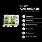 FIFO Can Tracker 4-Pack - 3-Tier Rotating Food Can Organizer for Pantry, Expandable Soda Can Storage for Kitchen, Holds 54 Cans of Food or Soda - size: 4 Pack, style: 54 can