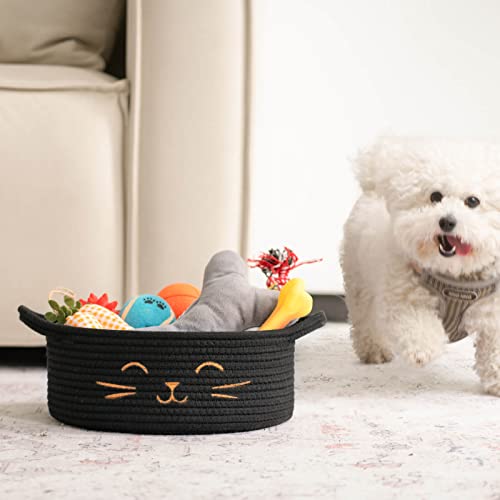 Small Storage Basket, Black Cute Pet Toy Storage for Cats, Dogs, Decorative Rope Bin for Organizing, Empty Gift Basket for Baby, Black, 9.8 x 4 inches - color: Black, size: 9.8"W x 4"H