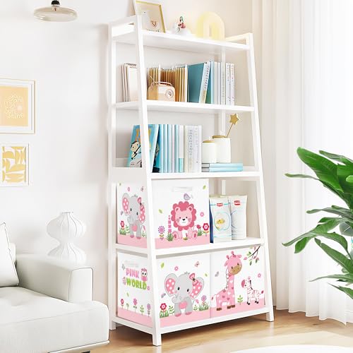 Clastyle Jungle Animal Kids Storage Cube Organizer Set Tree Closet Clothes Cube Storage Bin Nursery Toddler Toy Box Chest Boys Girls Book Shelf Basket,Pink,11.8x11.8x11.8 in - color: Pink