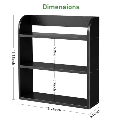 ROMGUAR CRAFT 3 Tier Bamboo Spice Rack, Countertop or Wall Mounting Wood Spice Jars Organizer Shelf for Kitche, Pantry (Black) - color: Black, size: 3 Tier