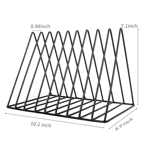 EASEPRES Vinyl Record Holder Storage, 9 Slot Metal Magazine Book Album Display Rack, Stylish Triangle Desktop File Sorter Organizer for Home Office, Black Pack of 3 - color: 3 Pack Black