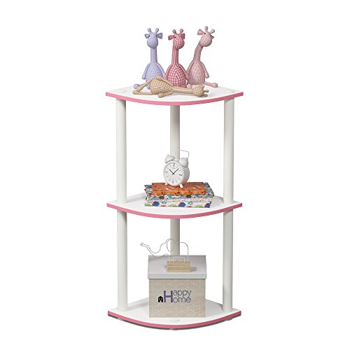 Furinno TURN-N-TUBE Corner Shelf, 3-Tier Corner Bookshelf, Display Storage Shelves with Open Shelves, for Organization and Storage, Living Room, Home Office, Garage, Pink - color: Pink/White, size: 3-Tier Round Tube