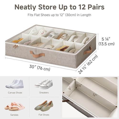 StorageWorks Shoe Organizer for Closet, Fits up to 24 Pairs, 2-Pack Ultra-thick Fabric Under Bed Shoe Storage Containers with Bottom Support and Adjustable Dividers, Taupe - color: Taupe, style: Adjustable Divider