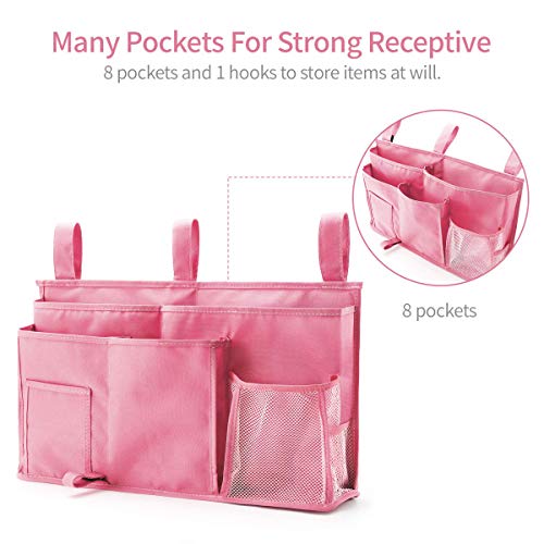 Bseash Bunk Bed Organizer, Bedside Caddy Hanging Bed Organizer Storage Bag 8 Pockets, for College Dorm Rooms Bed, Hospital Bed, Baby Bed Rails, 600D Oxford Cloth (Pink) - color: Pink, size: Large