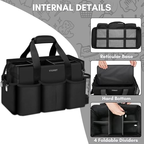 Ytonet Extra Large Cleaning Caddy Bag with 4 Foldable Dividers, Wearable Cleaning Caddy Organizer with Handle & Shoulder Strap & Waist Strap, Housekeeping Tote for Cleaners, Black Grey - color: Black, size: X-Large