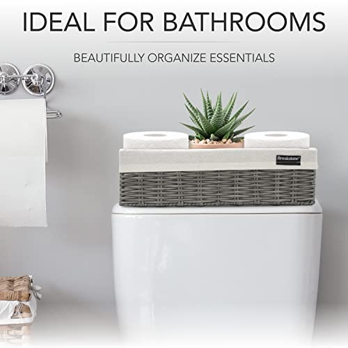 Brookstone Wicker Shelf Storage Basket Decorative Shelf Bin, bathroom organizers and storage, Boho Living Room Decor, Spring Storage 2026 - Single Basket - color: Grey Single Pack