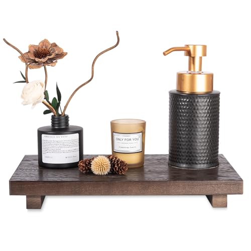 zoocatia Small Wood Tray Pedestal Stand Farmhouse Bathroom Decor Decorative Wooden Riser Kitchen Soap Dish Holder for Vanity, Counter, Sink, Large 11.8" x 7" - Walnut - color: Walnut, size: 11.8" x 7" x 1.6"